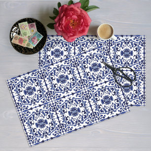 Ornate Tiles Blue on White Historic Traditional Tissue Paper