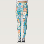 Ornate tiles in blue and orange leggings<br><div class="desc">Hand-drawn colourful tiles,  floral decorative design,  ornate tiles</div>