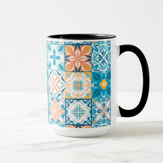 Ornate tiles in blue and orange mug (Right)
