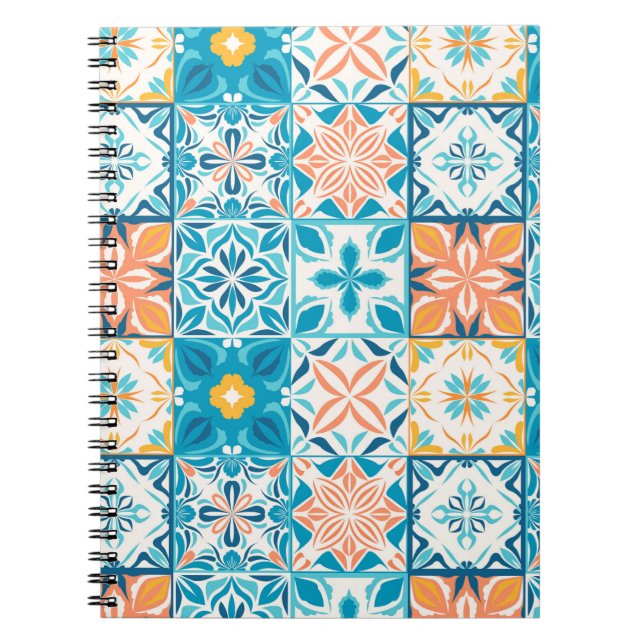 Ornate tiles in blue and orange notebook (Front)