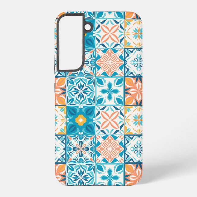 Ornate tiles in blue and orange samsung galaxy s22+ case (Back)