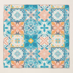 Ornate tiles in blue and orange scarf<br><div class="desc">Hand-drawn colourful tiles,  floral decorative design,  ornate tiles</div>