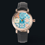 Ornate tiles in blue and orange watch<br><div class="desc">Hand-drawn colourful tiles,  floral decorative design,  ornate tiles</div>