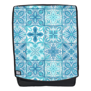 Ornate tiles in blue and white backpack