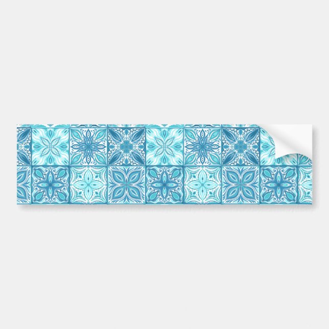 Ornate tiles in blue and white bumper sticker (Front)