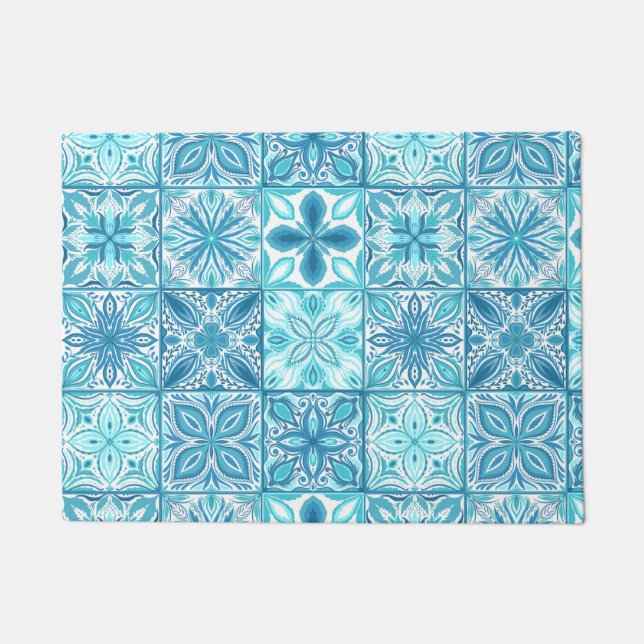 Ornate tiles in blue and white doormat (Front)