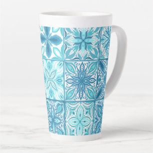Ornate tiles in blue and white latte mug
