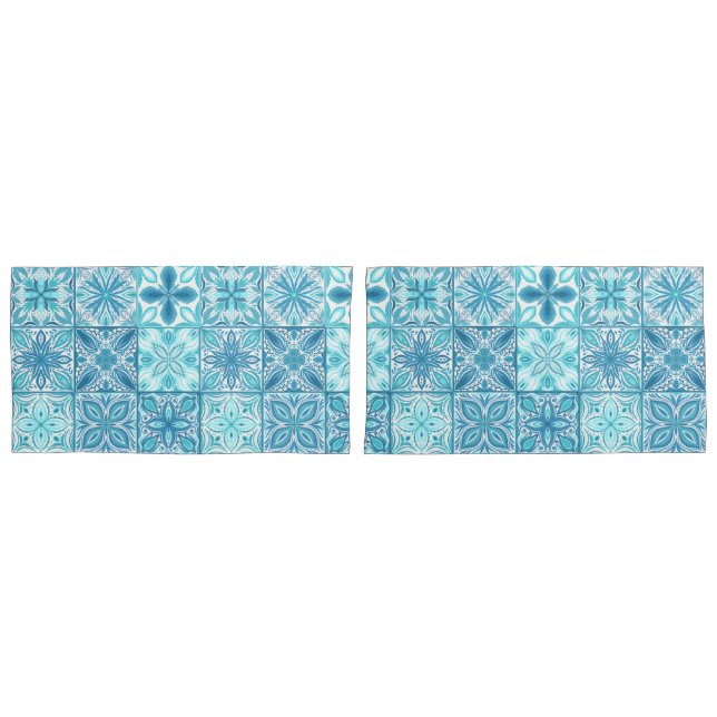 Ornate tiles in blue and white pillowcase (Front-Set)