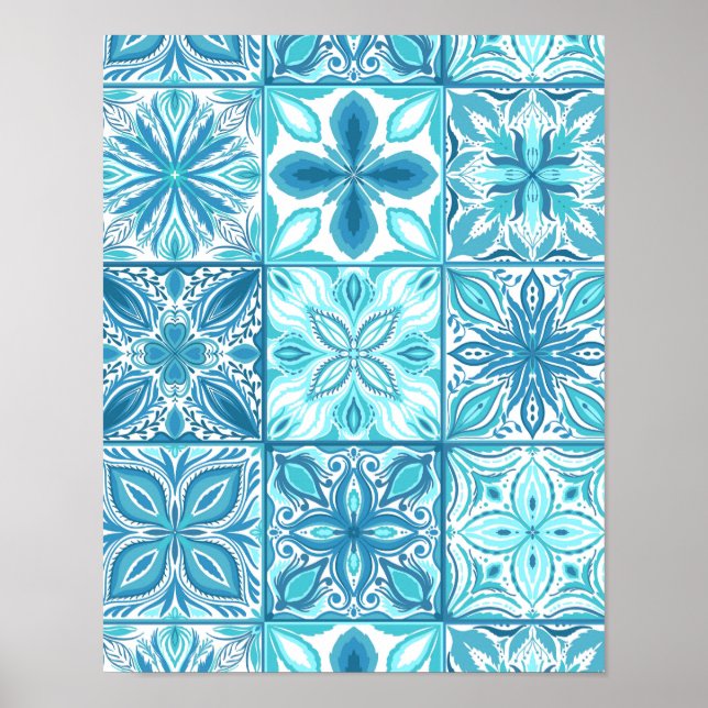 Ornate tiles in blue and white poster (Front)