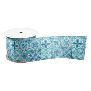 Ornate tiles in blue and white satin ribbon