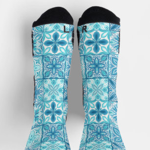 Ornate tiles in blue and white socks