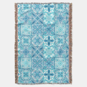 Ornate tiles in blue and white throw blanket