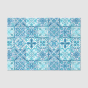 Ornate tiles in blue and white tissue paper