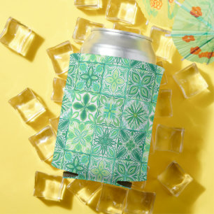 Ornate tiles in green and white can cooler