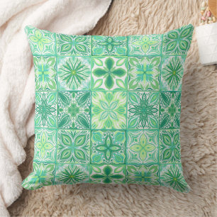 Ornate tiles in green and white cushion