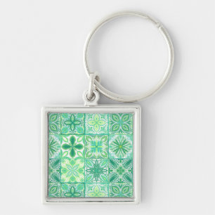 Ornate tiles in green and white key ring