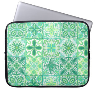 Ornate tiles in green and white laptop sleeve