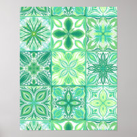 Ornate tiles in green and white