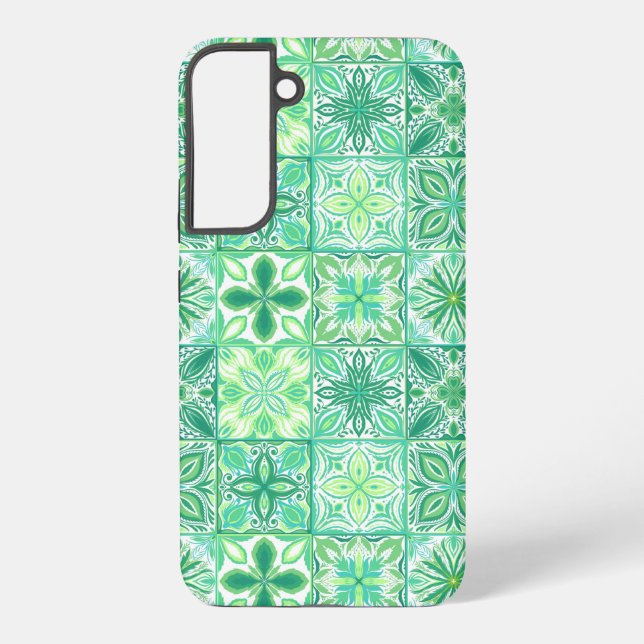 Ornate tiles in green and white samsung galaxy s22+ case (Back)