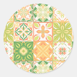 Ornate tiles in green and yellow classic round sticker