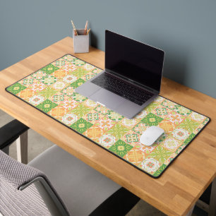 Ornate tiles in green and yellow desk mat