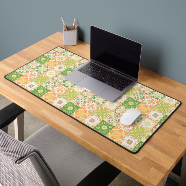 Ornate tiles in green and yellow desk mat (Office 2)