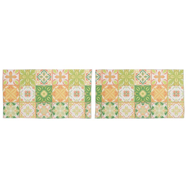 Ornate tiles in green and yellow pillowcase (Front-Set)