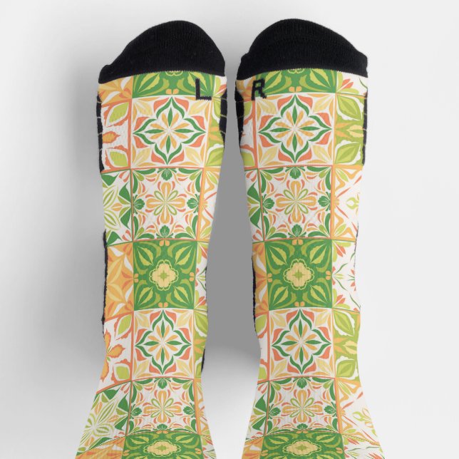 Ornate tiles in green and yellow socks (Top)
