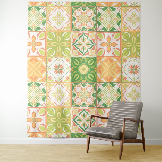 Ornate tiles in green and yellow tapestry (In Situ)