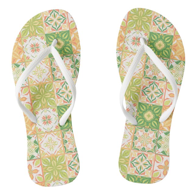 Ornate tiles in green and yellow thongs (Footbed)