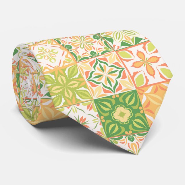 Ornate tiles in green and yellow tie (Rolled)