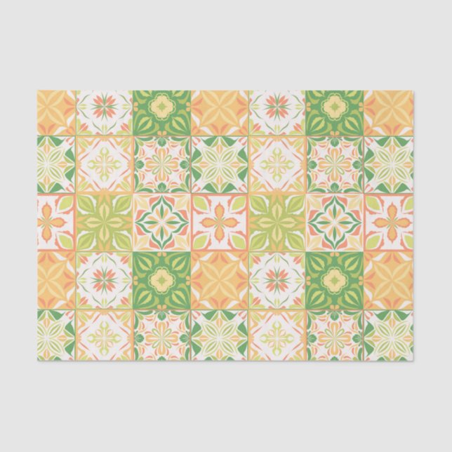 Ornate tiles in green and yellow tissue paper (Front)
