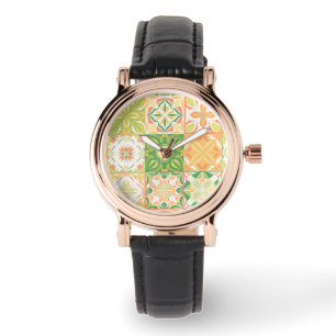 Ornate tiles in green and yellow watch