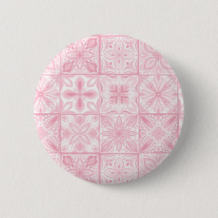 Ornate tiles in pink 6 cm round badge