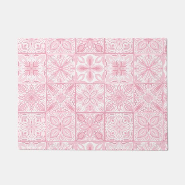 Ornate tiles in pink  doormat (Front)