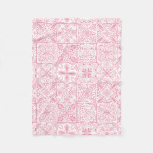 Ornate tiles in pink  fleece blanket (Front)