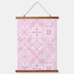 Ornate tiles in pink hanging tapestry