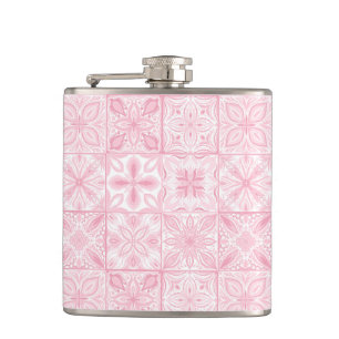 Ornate tiles in pink  hip flask