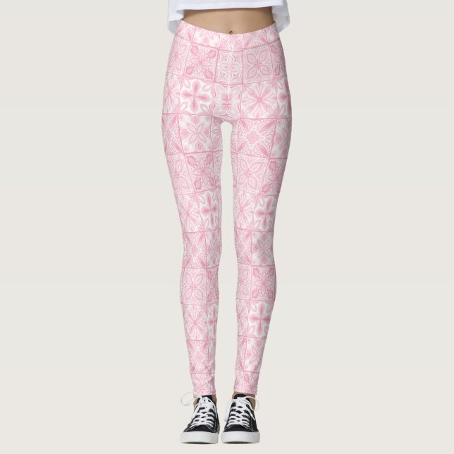 Ornate tiles in pink  leggings (Front)