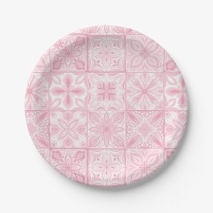 Ornate tiles in pink  paper plate