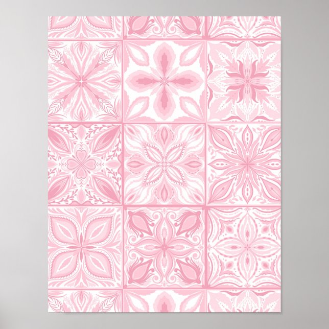 Ornate tiles in pink  poster (Front)