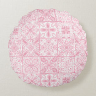 Ornate tiles in pink round cushion