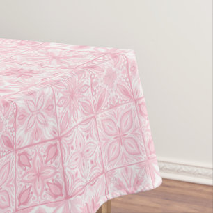Ornate tiles in pink tablecloth