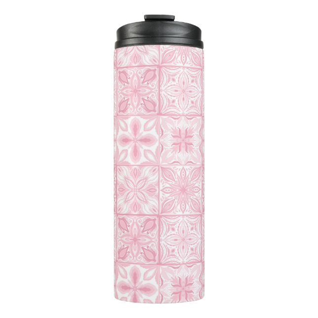 Ornate tiles in pink  thermal tumbler (Front)