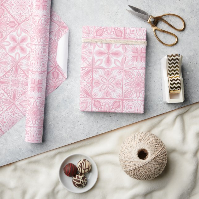 Ornate tiles in pink  wrapping paper (Crafts)