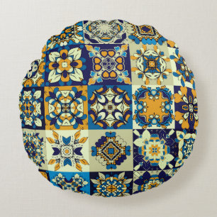 Ornate Tiles: Traditional Decorative Set Round Cushion