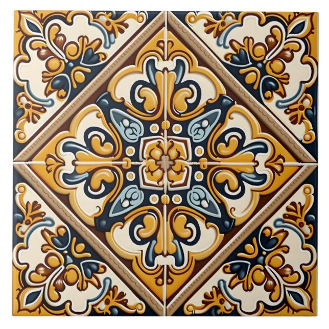 Ornate Traditional Spanish Ceramic Tile (Front)