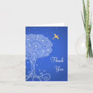 Ornate Tree of Life Blue Bat Mitzvah Thank You Card