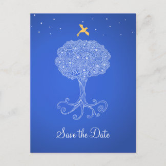 Ornate Tree of Life Blue Save the Date Announcement Postcard