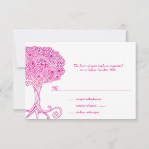 Ornate Tree of Life Pink Bat Mitzvah RSVP Card